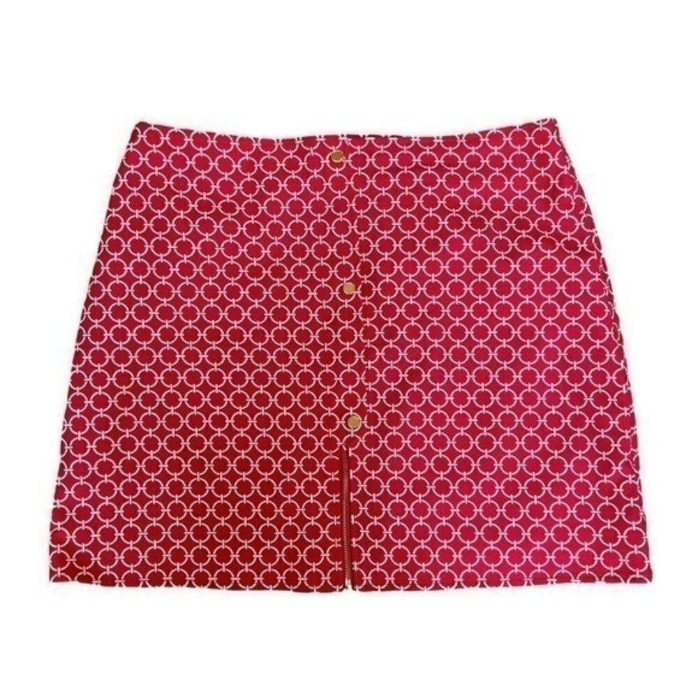 Michael Kors red/white cotton Mini skirt front zipper size 12